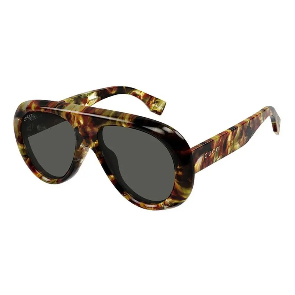 Gucci Sunglasses Aviator Full Rim, Shiny Spotted Vintage Havana Frame and Grey
